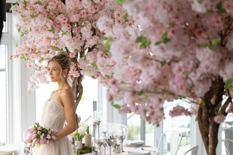 pink and white wedding theme