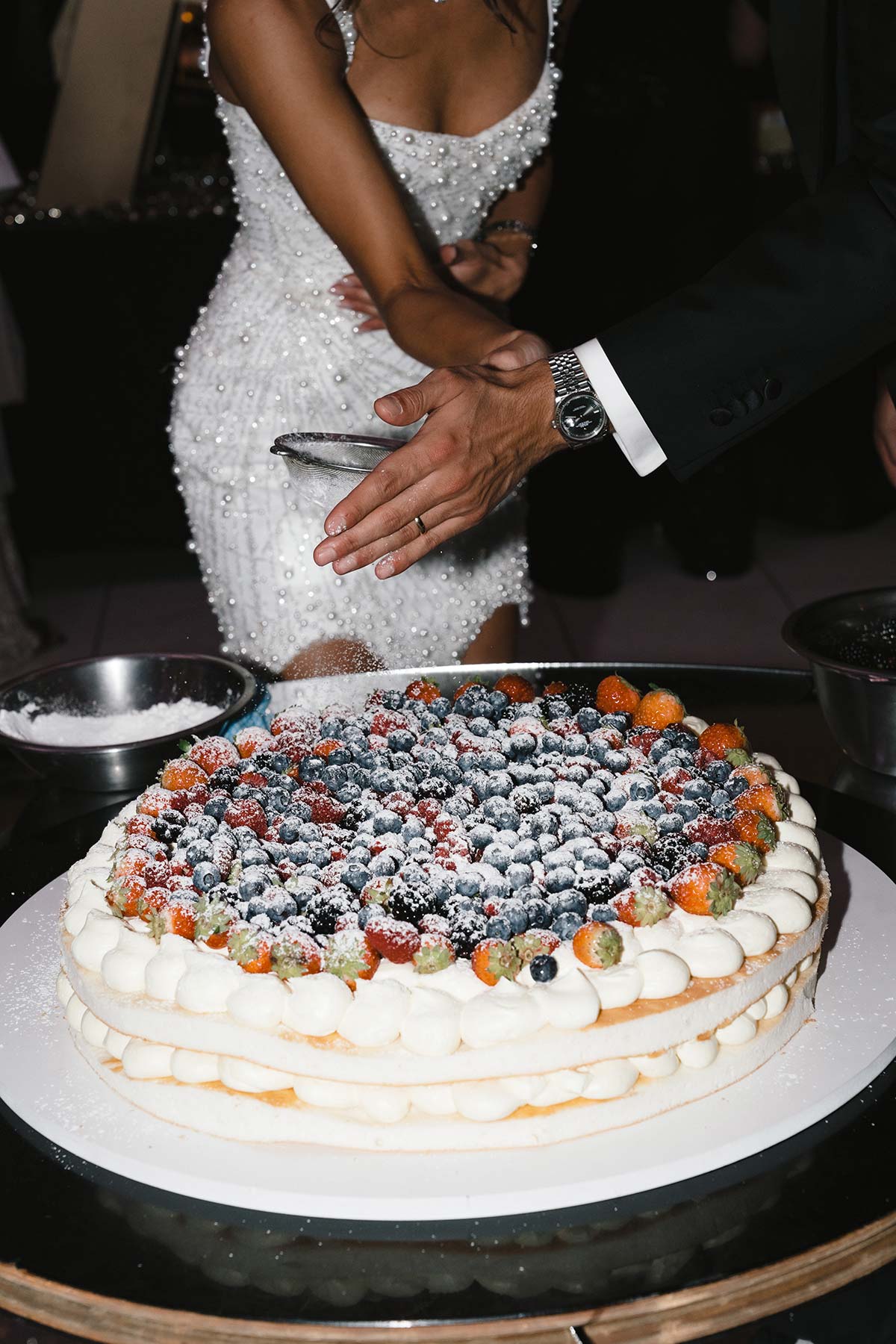 buffet roma cake cutting at a wedding