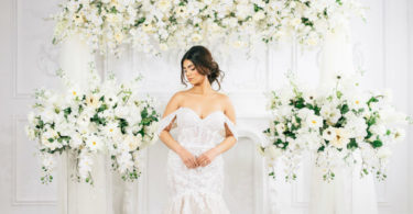 bride with floral decor