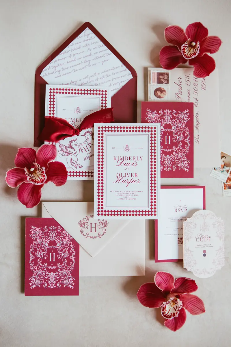 red and white wedding invitations